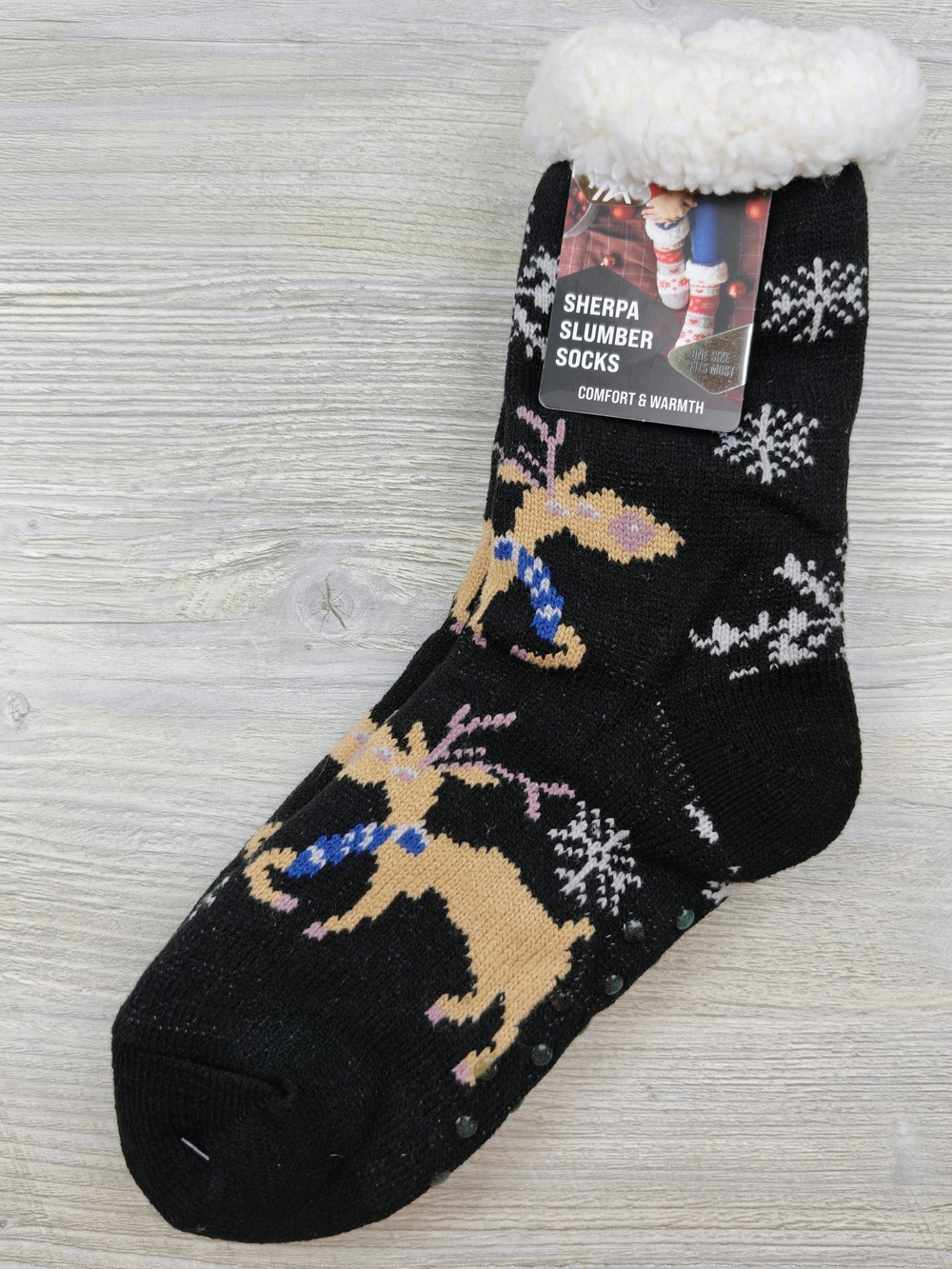 NEW Women's Sherpa Slumber Socks Black Snowflake Reindeer Pattern Non-Slip